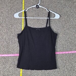 Divided H&M Cami Top Womens Medium Black Ribbed Bow Lettuce Hem Camisole
